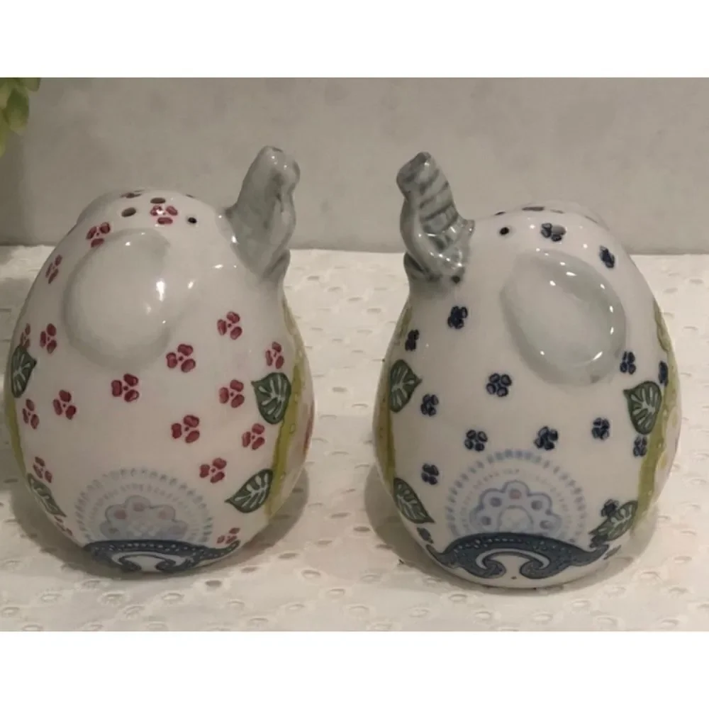 Pier 1 Floral Elephant Salt & Pepper Shakers New/ Retired